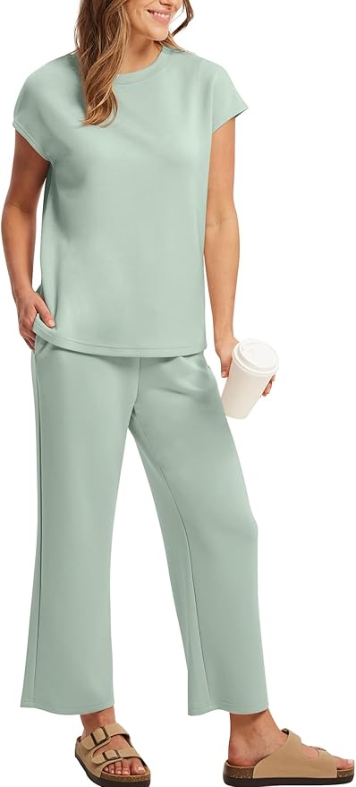 Sampeel Two Piece Sets for Women Summer Vacation Outfits Cap Sleeve Tops Lounge Matching Sets Clothing Beach Fashion Clothes