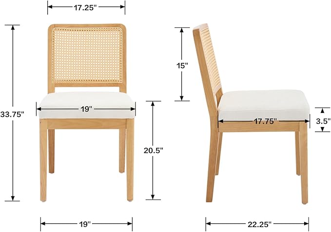 LukeAlon Set of 6 Farmhouse Dining Chairs - Modern Woven Cane Back, Plush Chenille Upholstered Seat, Solid Wood Legs, Mid Century Kitchen & Dining Room Chairs, Comfortable Accent Side Chairs, White