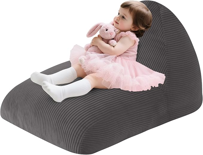 COMAX Bean Bag Chairs for Kids, Kid Beanbag Chair with Filler, Toddler Lounge Bean Chair Corduroy, Lazy Floor Lounger for Girls and Boys Stuffed, Grey