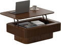 SZTHHDF Lift Top Coffee Table for Living Room,Rectangle Handmade Solid Wood Strips, Fluted Coffee Table with Hidden Storage Compartment Small Space Office Apartment (38.6" L×26.8''W×13.8''H-Walnut)