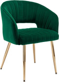 KCC Modern Velvet Desk Chair Accent Armchair Upholstered Tufted Chairs Dining Chairs, Tufted Vanity Chairs Side Chairs with Gold Metal Legs for Dinging Room Living Room Restaurant, 1 PC & Green