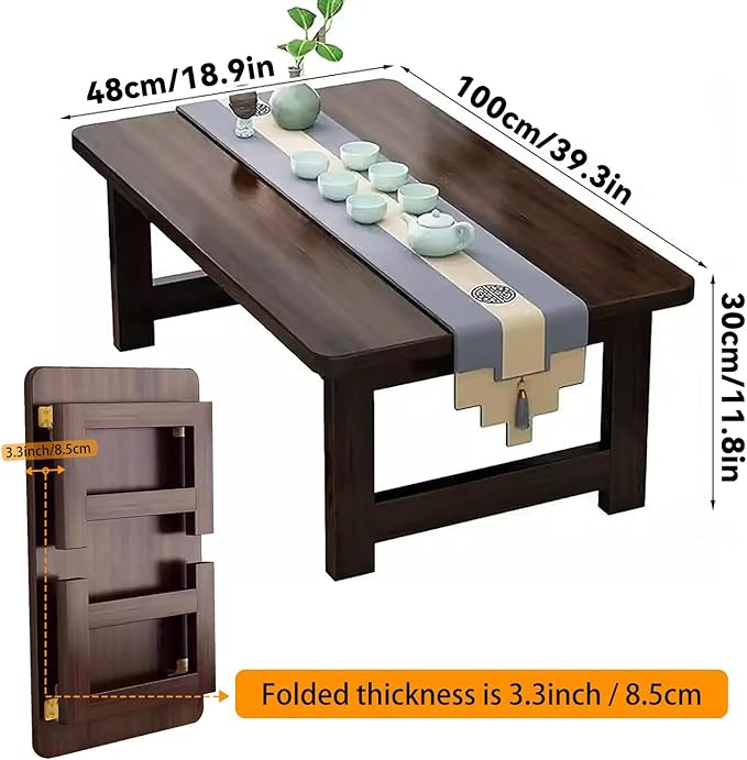 Japanese Folding Floor Table Foldable Coffee Tables Wood Low Tables Versatile for Sitting Dining Table Tea Tatami Desk No Assembly Unique (39.4 * 19.7 * 11.8 inch)