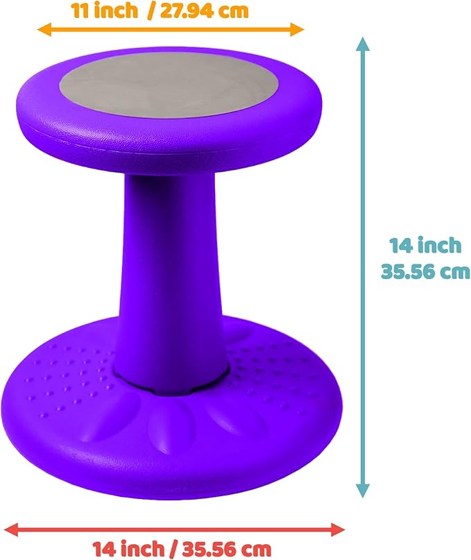 Studico ActiveChairs Kids Wobble Stool, Flexible Preschool & Elementary Classroom Seating, Improves Focus & Posture. ADHD/ADD Wiggle Chair, [Kids Active Fidget Chairs], 14" Stool, Ages 3-7, Purple