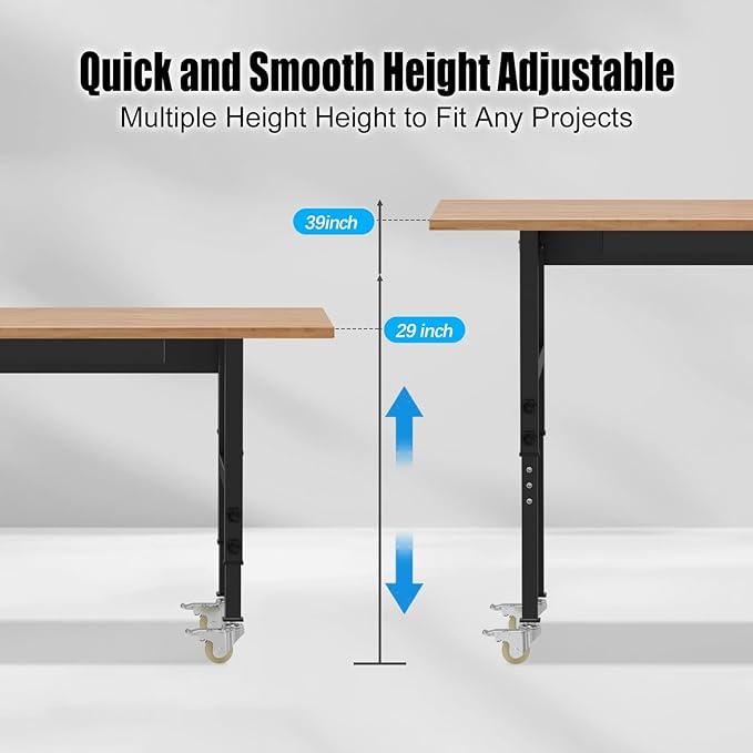 60” Adjustable Work Bench, Heavy Duty Work Table for Workshop, Garage, 3000 Lbs Capacity