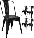 Devoko Metal Indoor-Outdoor Chairs Distressed Style Kitchen Dining Chairs Stackable Side Chairs with Back Set of 4 (Black)
