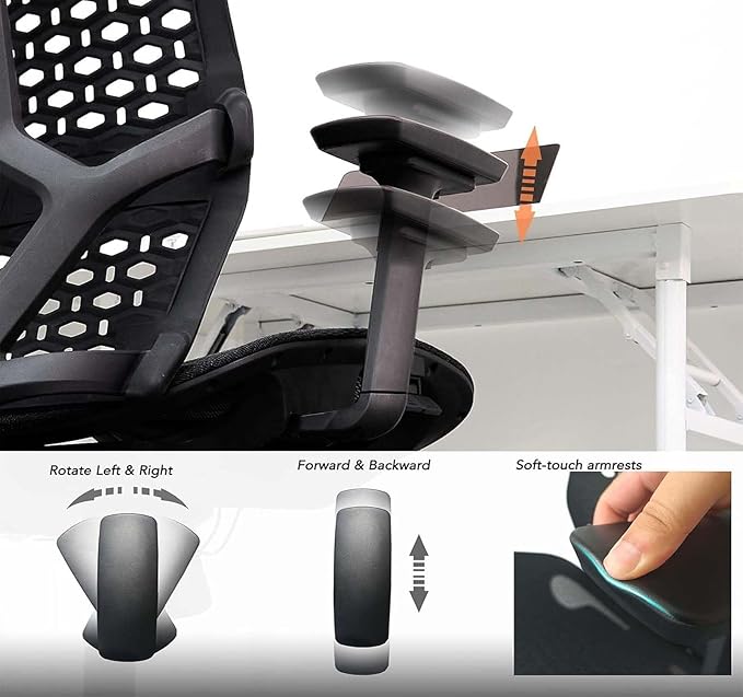 Ergonomic Office Chair with 4D Headrest, Large Mesh Desk Chair with Adjustable Seat Depth, High-Rebound Backrest, Adjustable Arms, 90°-145° Tilt Lock, Comfortable Chair for Home Office
