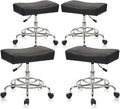 Heavy Duty, Extra Wide Rolling Stool PU Leather Thickened Seat Cushion with Foot Rest Adjustable Height Swivel with Wheels for Spa Salon Tattoo Work Massage Barstool, Black, 4 Pack