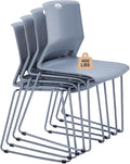 Grey Stacking Chairs Set of 4, Modern Stackable Office Chairs with Wide Plastic Seat & Metal Sled Base for Waiting Room Break Room Conference Church Banquet Lobby