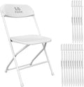 16 Pack White Plastic Folding Chair, Indoor Outdoor Portable Stackable Commercial Seat with Steel Frame 350lb. Capacity for Events Office Wedding Party Picnic Kitchen Dining