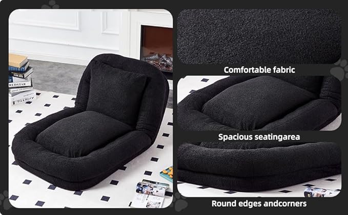 Trendy Black Folding Sofa Chair - Plush Lounge Chair with 5 Adjustable Positions for Ultimate Gaming, Meditation & Relaxation