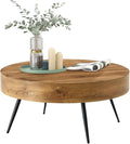 LKTART Coffee Table for Living Room, Round Wood Coffee Tables with Storage, Modern Metal Accent Center Tea Table for Apartment Small Space (31Inch-Brown)