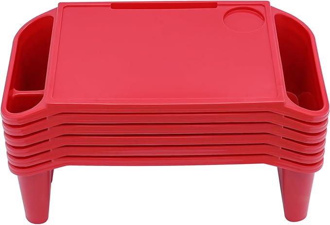 6 Pack Kids Lap Desk Tray with Storage Slots, Portable Lap Desk, Activity Tray, Drawing, Stackable, Writing, Eating, Classroom, 19.69" L x 9.84" W x 7.1" H (Red)