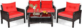 HAPPYGRILL 4-Piece Patio Furniture Set Outdoor Rattan Wicker Sofa Set with Cushions & Coffee Table, Conversation Sofa Set with Tempered Glass Table Top and Storage Shelf