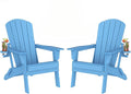 Plawdlik Folding Adirondack Chair Set of 2 with Cup Holder,Heavy All-Weather,Wooden Textured,HDPE Outdoor Chairs, Patio Backyard Fire Pit, Light Blue