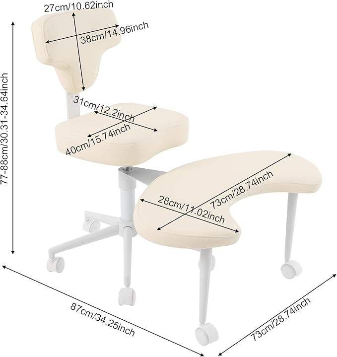 Ergonomic Floor Chair, Cross Legged Desk Chair with Back Support, 360 Swivel Kneeling Chair Adjustable Height, 286lbs Kneeling & Regular Seating for Home Office (Beige)