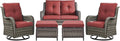 Rilyson Wicker Patio Furniture Set - 5 Piece Rattan Outdoor Sectional Conversation Sets with 2 Rocking Swivel Chairs,2 Ottomans and 1 Loveseat for Porch Deck Garden(Mixed Grey/Red)
