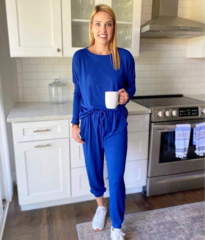 PRETTYGARDEN Women Fall 2 Piece Lounge Outfit Long Sleeve Tops High Waisted Jogger Pants Set Spring Travel Clothes Tracksuit