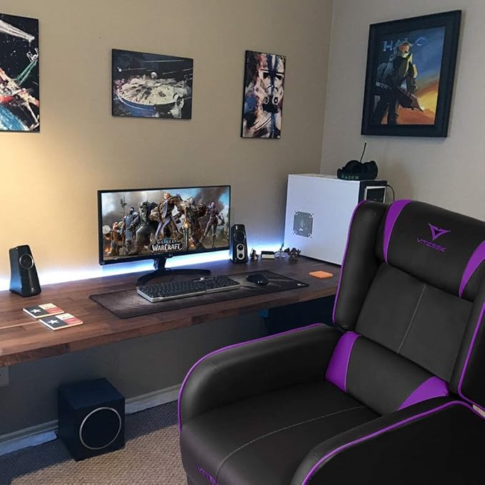 VITESSE Gaming Recliner Chair Racing Style Single PU Leather Sofa Modern Living Room Recliners Ergonomic Comfortable Home Theater Seating, Purple