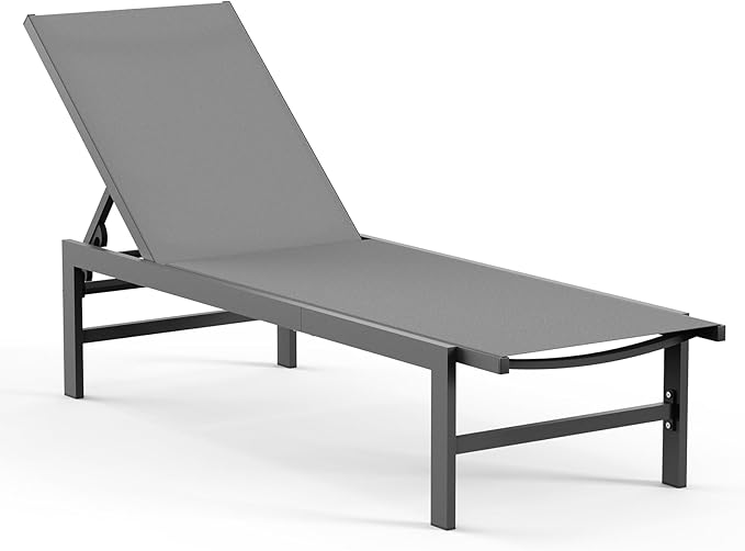 Lounge Chaise Outdoor, Aluminum Pool Lounge Chairs with 5-Position Recliner, Patio Lounge Chair for Backyard, Poolside, Lawn, Dark Gray