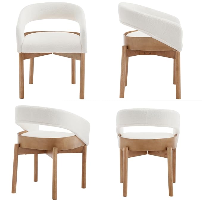 DUOMAY Modern Sherpa Dining Chairs Set of 6, Open Back Kitchen Chairs with Solid Wood Legs Upholstered Curved Back Side Chairs for Kitchen Restaurant, Fur White