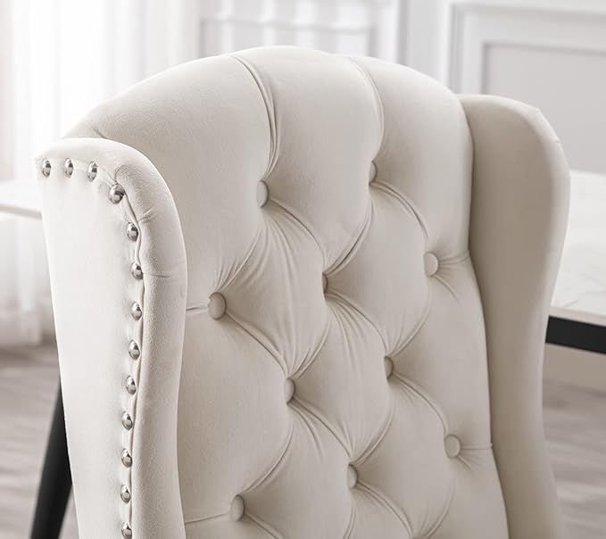 DUOMAY Modern Tufted Dining Chairs Set of 6, Velvet Upholstered Dining Room Chairs Armless Guest Side Chair for Kitchen Dining Room, Wingback Accent Chairs with Solid Wood, White