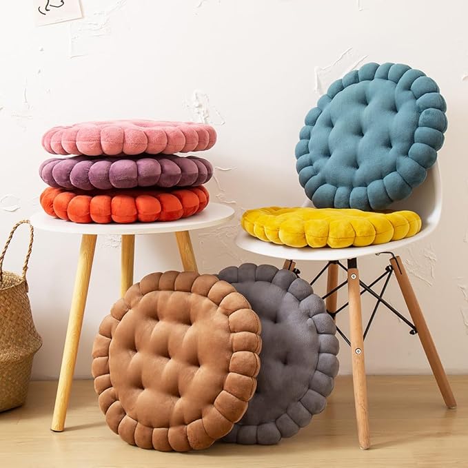 vctops Round Chair Pad Seat Cushion Solid Velvet Color Seat Pad Indoor Floor Cushion Super Soft Warm Chair Cushion Pad for Home Kitchen Dining Room Office (Yellow,16")