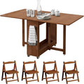 Bamboo Folding Dining Table Set for 4, Extendable Drop Leaf Foldable Table with Lockable Wheels & Storage for Small Spaces Kitchen Dining Room, Collapsible Dinette Expandable Rectangle (Brown)