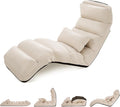 Moccha Floor Chairs for Adults, Adjustable 5-Position Floor Lounger w/Thick Padded & Pillow, No Assembly Folding Lazy Sofa Chair for Gaming, Sleeping, Light Weight Chaise Lounge Indoor, Beige