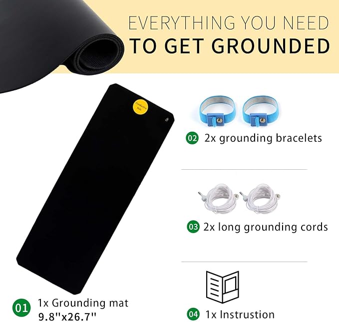 LandKissing Grounding Mat for Bed - Anti-Slip Bottom, Tangle-Free Cord | Enhanced Circulation, Reduced Inflammation, Pain Relief, Better Sleep | Home, Office, Meditation 26.7x9.8in (1 PK)