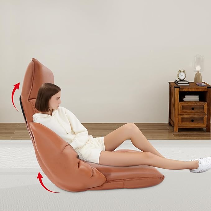 Eapmic Floor Chair, Lazy Sofa, Folding Chair Bed with 5-Position Adjustable Headrest & Backrest, Indoor Chaise Lounger, Gaming Recliner for Reading Gaming Meditation Living Bedroom (Coffee Color)