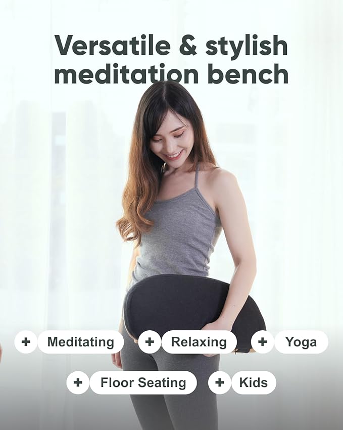 Mindful Modern Folding Meditation Bench - Bamboo Kneeling Stool w/Locking Magnetic Hinges - Prayer Kneeler Seiza Chair w/Soft Pillow & Travel Bag