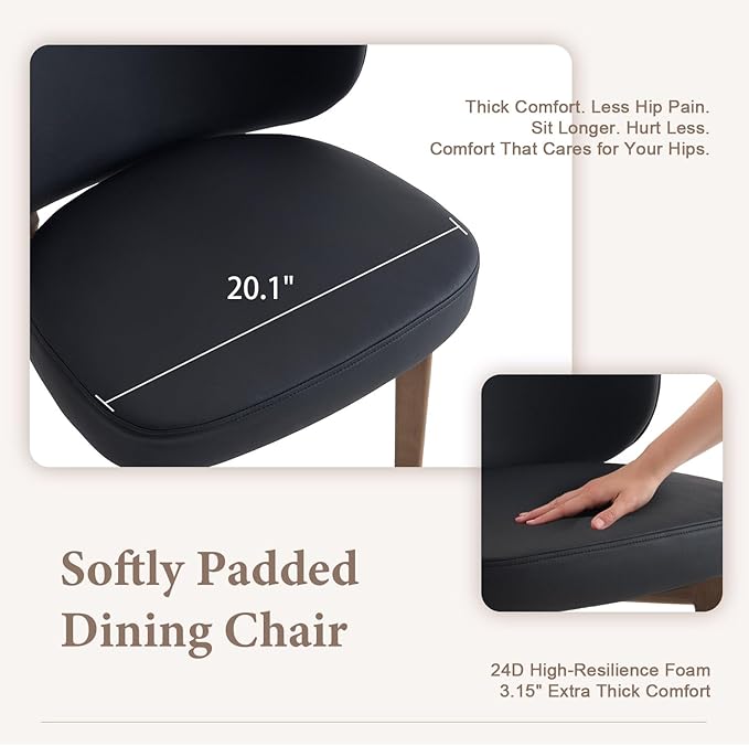 YOUNUOKE Upholstered Dining Chairs Set of 6, Modern PU Leather Dining Room Chair with Soild Wood Legs, Widen Backrest Comfy Armless Side Kitchen Chairs, Black