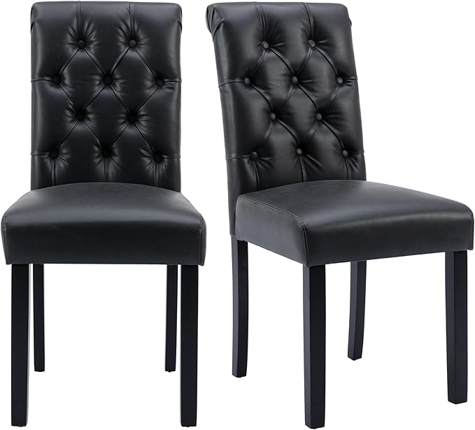 chairus Dining Chairs Set of 2 Mid Century Modern Living Room Chairs with Button Tufted High Back PU Leather Armless Chair Comfy Upholstered Side Chairs for Kitchen/Restaurant/Bedroom, Black