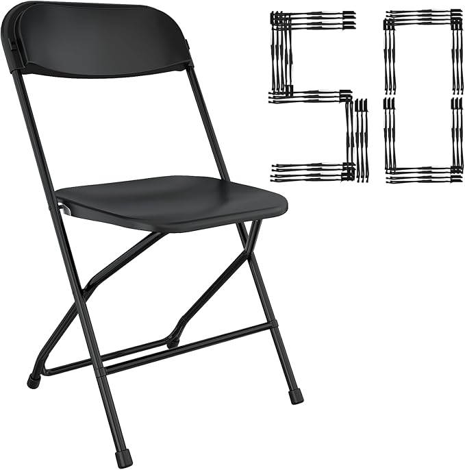 50 Pack Black Folding Chairs, Portable Party Chairs, Plastic Folding Chair,Stackable Commercial Seats with Steel Frame for Office Wedding Party Patio Dinning Events, 350lbs Capacity