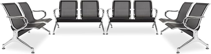 Kinfant 2-Seat Waiting Room Chair Bench Set- Office Guest Benches Reception Chairs with Arms for Airport, Hospital, Bank, Salon, Barbershop, Hall, Room Conference(Black Mesh, Set of 4)