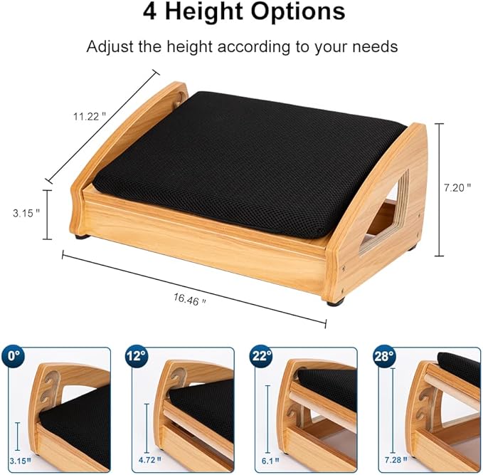 StrongTek Wood Ergonomic Footrest - 4-Angle Adjustable Foot Stool for Desk, Office Footrest, Anti-Slip Foot Stand for Under Desk, Enhances Posture, Promotes Blood Circulation, Easy Assembly (Espresso)