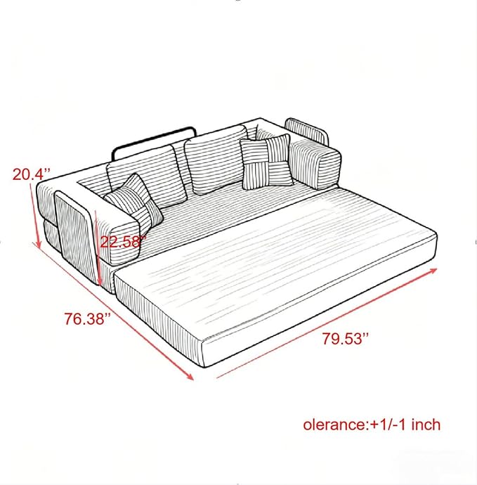 Folding Sofa Bed, Corduroy Loveseat Sleeper with Fixed-Shape Frame, No Assembly Needed Futon Couch, Convertible Floor Sofa Lounge Couch for Living Room, Bedroom, Lounge Studio, Grey