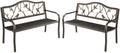 MFSTUDIO Outdoor Metal Bench Set of 2, 50" Outdoor Garden Bench, Patio Metal Frame Park Bench with Bird Pattern Backrest for Porch, Lawn, Deck, Bronze