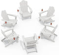 KINGYES Folding Adirondack Chair Set of 6, HDPE All-Weather Patio Chairs with Cup Holder, Wooden Textured Fire Pit Chairs for Poolside, Backyard, Deck, White