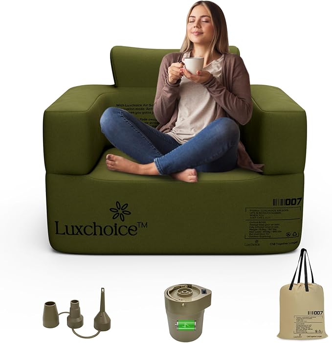 Luxchoice Inflatable Couch Premium Oxford Cloth Inflatable Sofa with Built-in Pump Rechargeable Portable Blow Up Couch for Camping Outdoor Travel Home Guests Backyard Patio | Durable Fabric, Easy Inflation, Waterproof, Puncture Resistant, Luxury Stylish