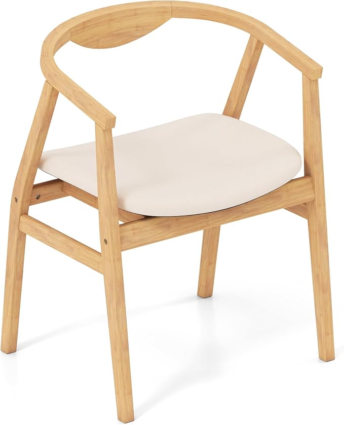 GOFLAME Bamboo Accent Chair, Mid-Century Modern Armchair with Padded Seat, Curved Backrest and Wrap-Around Armrest, Upholstered Reading Chair, Leisure Chair for Living Room, Bedroom