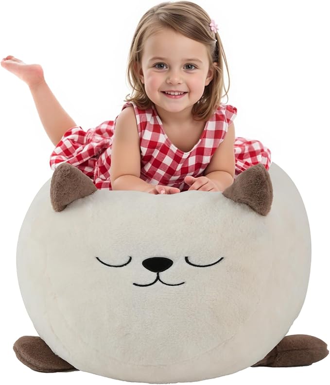 COMAX Bean Bag Chairs for Kids, Kid Beanbag Chair Cute Cat with Filler, Big Toddler Lazy Floor Stuffed Couch Sofa for Girls Boys, White