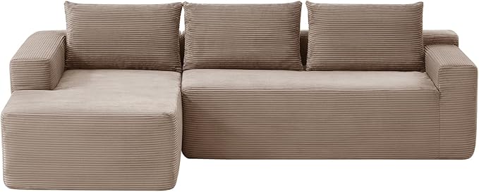96 Inch Cloud Sectional Couch,Modern Modular Sectional Sofa with Deep Seat,Corduroy Boneless Couches with L-Shape Chaise for Living Room Bedroom,No Assembly Required (Camel, Left Facing Chaise)