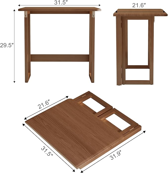 WoodsWhisper Solid Wood Folding Desk, Mid Century Modern Home Office Desk,Adjustable Foldable Computer Desk for Small Spaces,31.5" Foldable Computer No Assembly Small Writing Desk