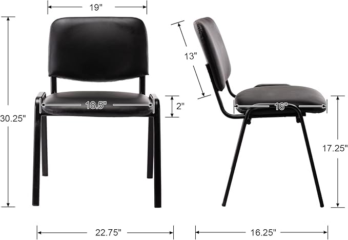 Conference Room Waiting Chairs 5 Pack Black Office Chairs No Wheels PU Leather Lobby Chairs Armless Desk Chair for Meeting/Guest Room/Events