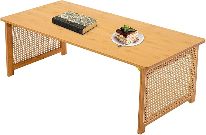 Japanese Floor Table Foldable Bamboo Low Table for Sitting on the Floor, Natural Coffee Table Minimalist Tatami for Home Office, Meditation & Tea Ceremony (Easy Storage) (39.3*18.89*13.77Inch)