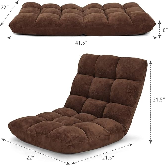S AFSTAR Cushioned Floor Chair, 14-Position Adjustable Padded Lazy Recliner with Comfortable Back Support and Skin-Friendly Cover, Great for Reading, Playing Game, Meditating (Dark Coffee)