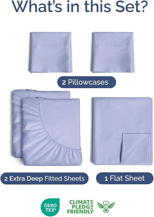 Extra Deep Pocket Split King Sheets - 5 Piece Breathable & Cooling Bed Sheets - Hotel Luxury Sheet Set - Soft, Wrinkle Free & Comfy - Easily Fits Extra Deep Mattresses - Deep Pocket Lavender Sheets