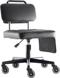 WUDOYO Adjustable Rolling Shop Stool with Tool Bags, Black Padded Seat, TPE Wheels, Real Backrest, Easy Handrail (Bending Work Seat Height(16-21"))