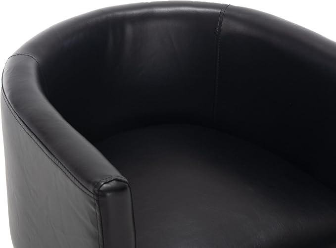VESCASA Faux Leather Upholstered Dining Chair with Barrel Back, Modern Padded Restaurant Chair with Black Metal Frame for Kitchen, Dining Room, 1 Piece, Black